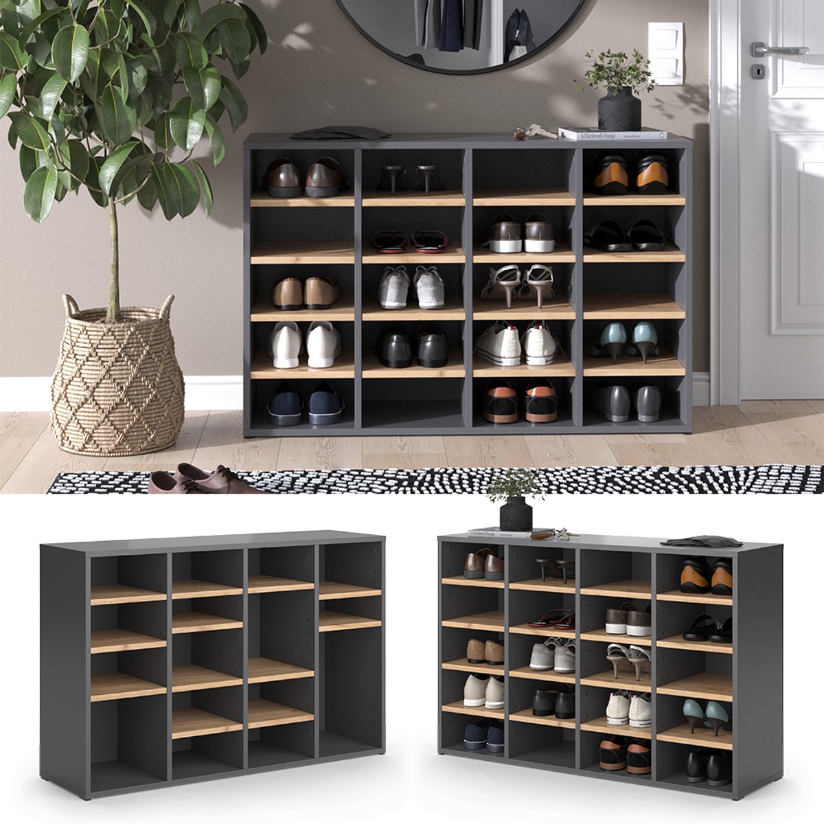 Vicco Midischrank Fynn, Anthrazit/Goldkraft Eiche, 30 x 130.6 cm große Tür