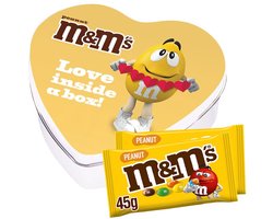 M&M's geschenkdoos hartje 'Love inside a box' - chocolade met pindasmaak - chocoladecadeau - 2 zakjes M&M's - 90g