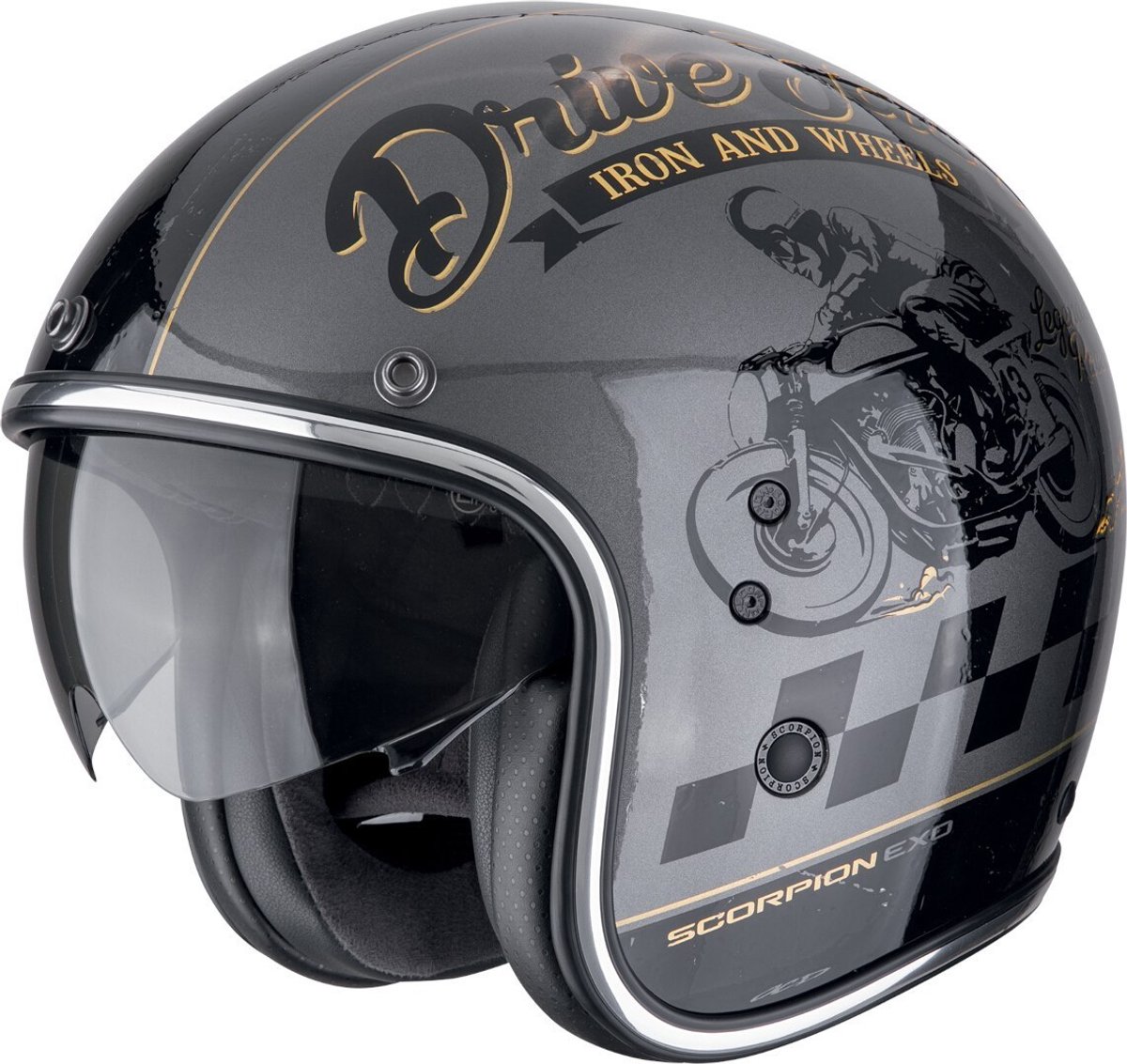 Scorpion Belfast Evo Drive Fast Zwart Grijs Goud Jethelm - Maat M - Helm
