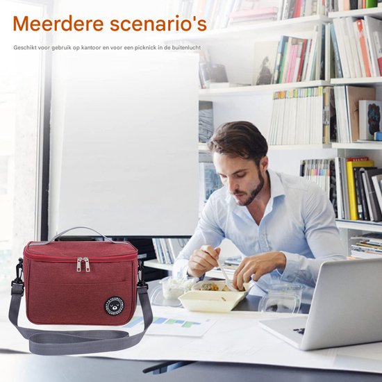 1 stuk Lunch Bag - Lunchtas - Koeltassen - Picknicktas - Handvat Riem - Oxford-doek - waterdicht - Geïsoleerde Koeltas - 26*17*18cm - grijs van Merkloos — afbeelding 5