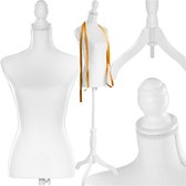tectake® Damesbuste - Kleermaker Dummy, Buste Torso met Houten Standaard - In Hoogte Verstelbaar: 133 – 168 cm - Diverse Modellen - (Wit | Nr. 402566)