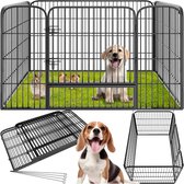 tectake® Puppyren - 70 cm Hoog, 4 Roosters - Puppybox, Buitenverblijf, Opvouwbare Dierenbox - Hondenbox met Deur - Geschikt voor Honden, Katten, Konijnen en Kleine Dieren - Zwart- 125 x 85 x 70 cm
