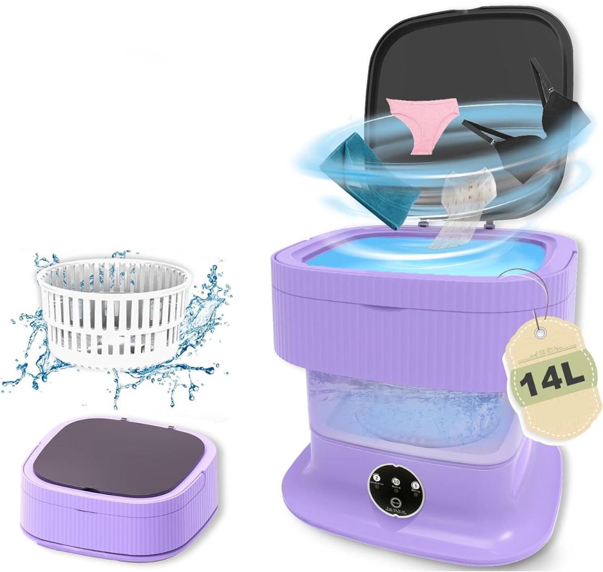 Mini Wasmachine met Centrifuge - Voor Kleine Wasgoed - Meerdere Programma's - Paars