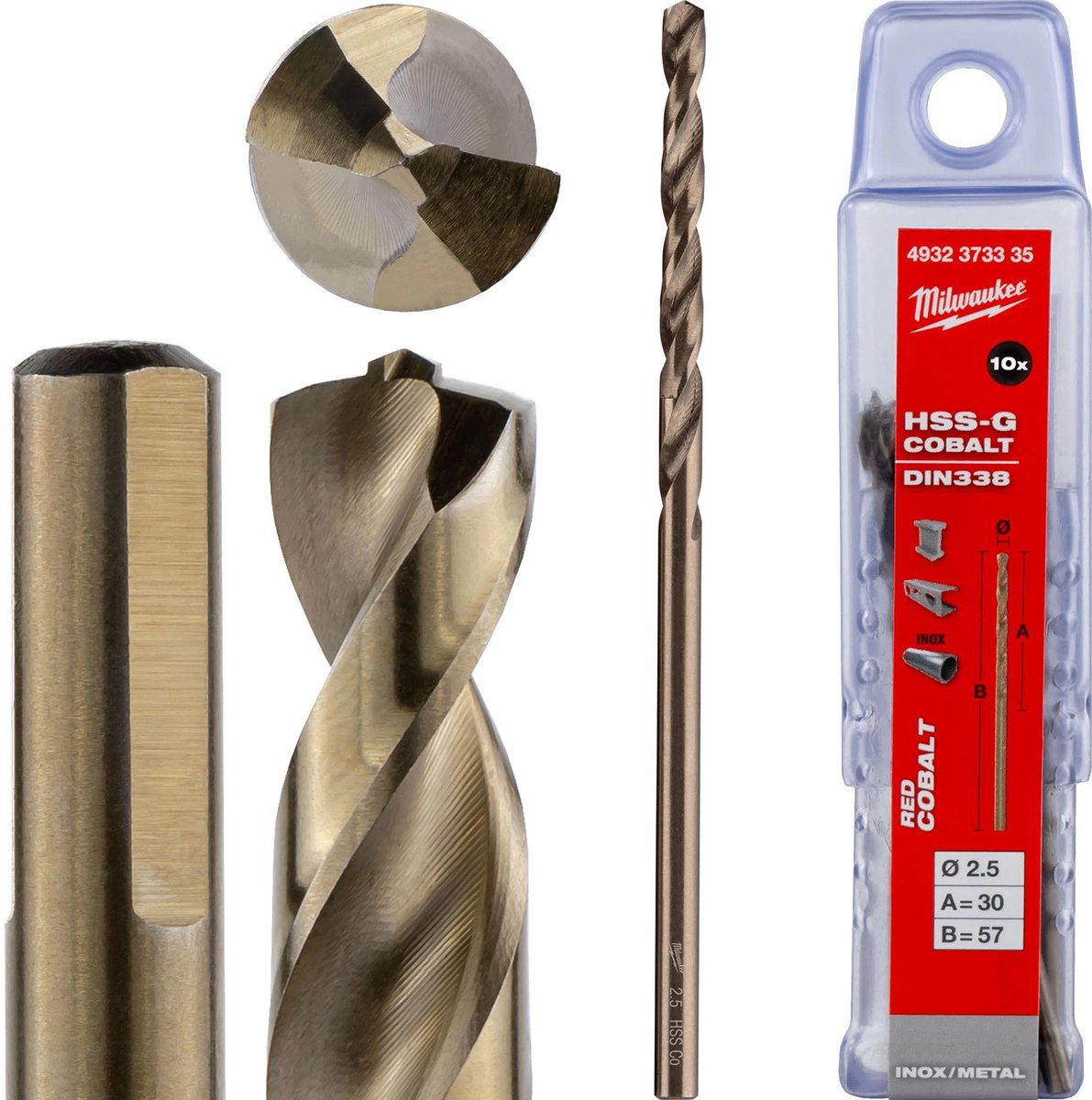 Milwaukee Metaalboren HSS-Ground Cobalt - DIN 338 - 5 en 10 stuks HSSGC 2,5 x 57-10 stuks - 4932373335