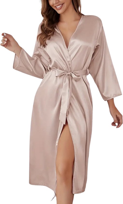 Bovista Satijnen Badjas Dames - Kimono - Kamerjas - Satijn - Ochtendjas - Pyjama - Goud - Maat L