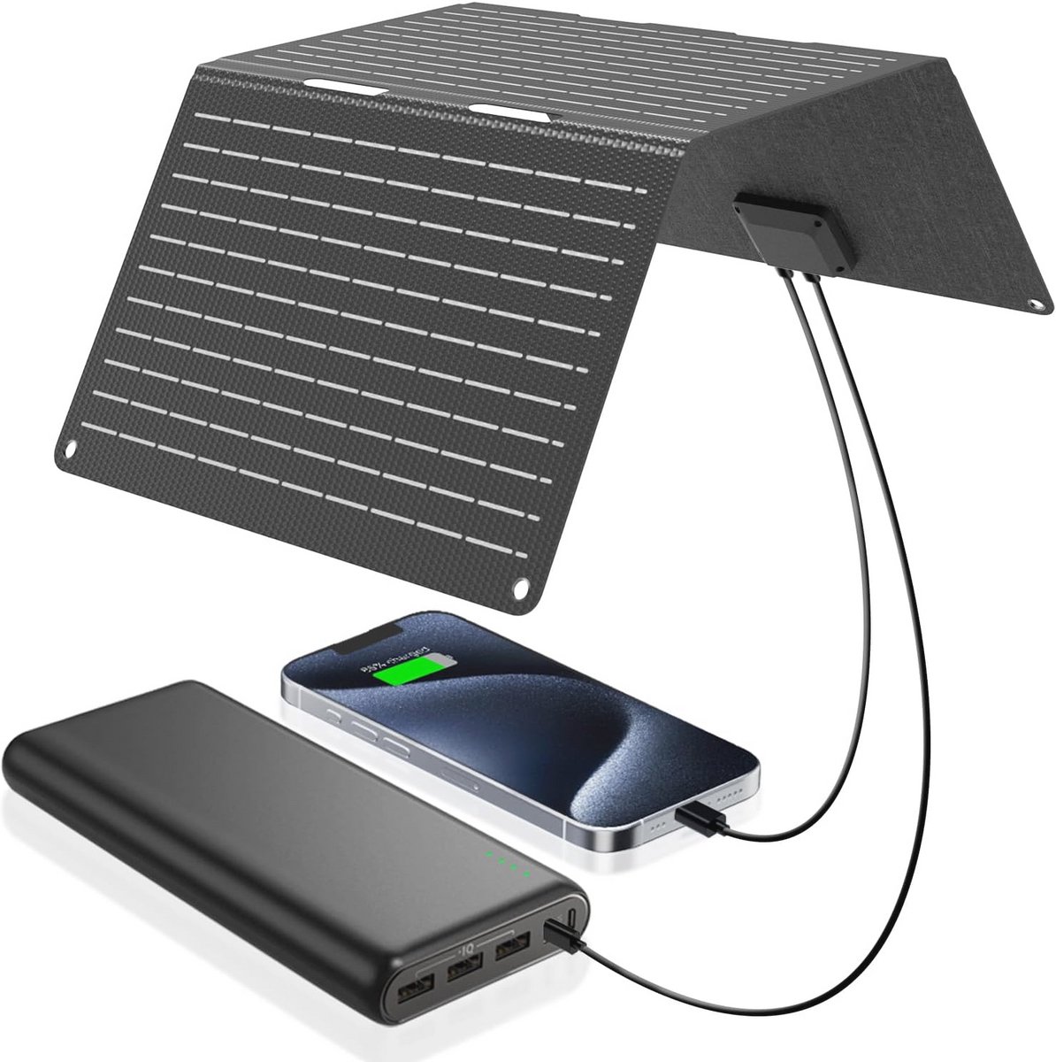 Opvouwbaar Zonnepaneel 30W - Waterdichte Oplader voor Mobiele Apparaten - USB-A en USB-C - Ideaal voor Camping en Backpacking