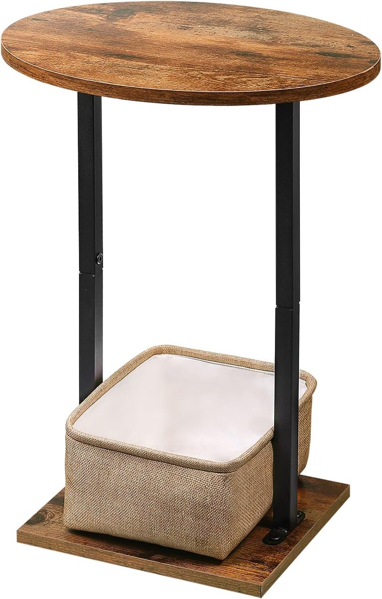 Ibenzoa Ronde Houten Bijzet tafel met Robuust Metaal Frame - Perfect voor Diverse Interieurstijlen bruin