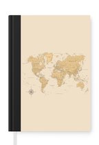 Notitieboek - Schrijfboek - Wereldkaart - Realistisch - Beige - Notitieboekje klein - A5 formaat - Schrijfblok