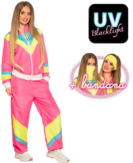 Boland - Trainingspak Retro babe neonroze (XL) - Volwassenen - - 80's & 90's - Disco