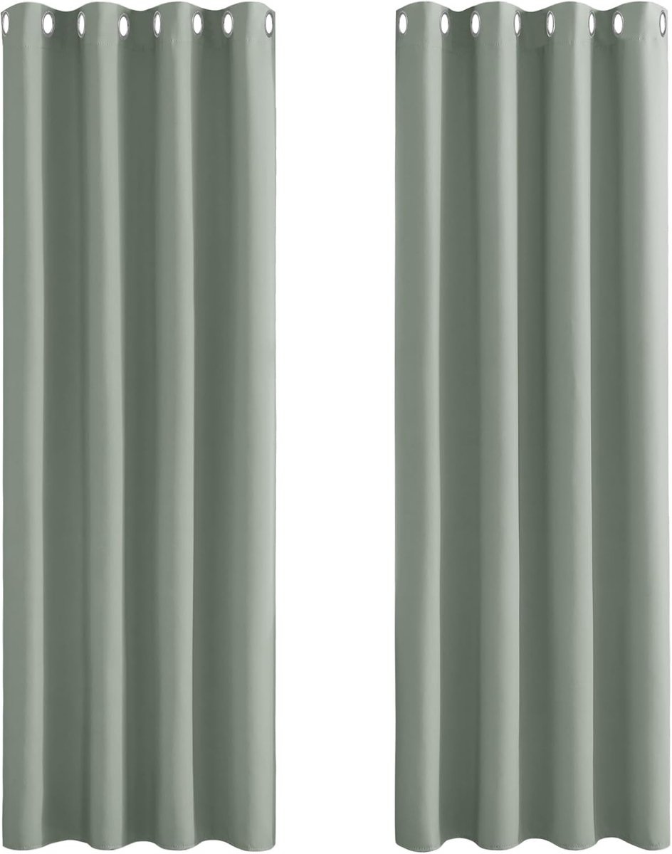 Ibenzoa® Dichte Gordijnen met Ringen - Saliegroen, Set van Twee, Zicht- en Geluidsdempend