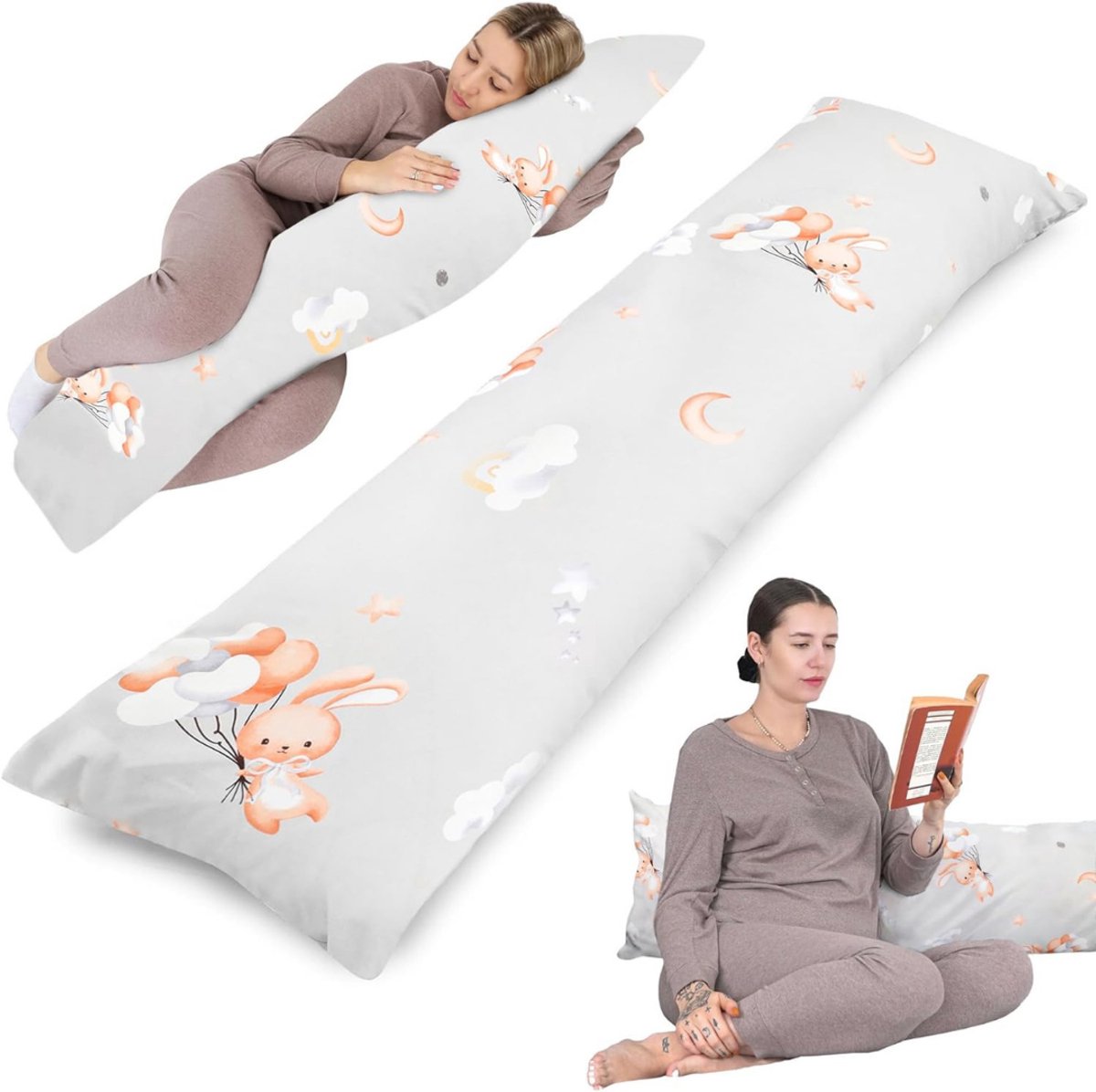 GTB® Lang Kussen voor Zijslapers - Lichaamskussen - Lang Kussen - Konijn - 145cm x 40cm x 1cm