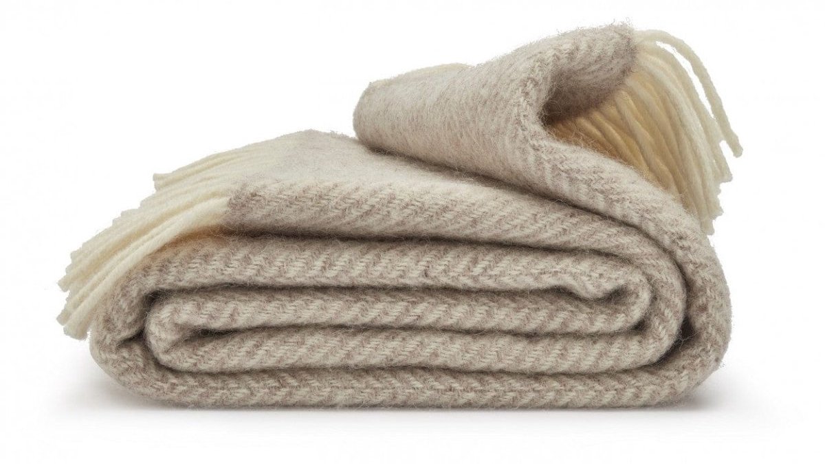 Plaid Visgraat Beige- Lichtbruin (Hazel) - 150x183 - Nieuw Wol - Tweedmill UK
