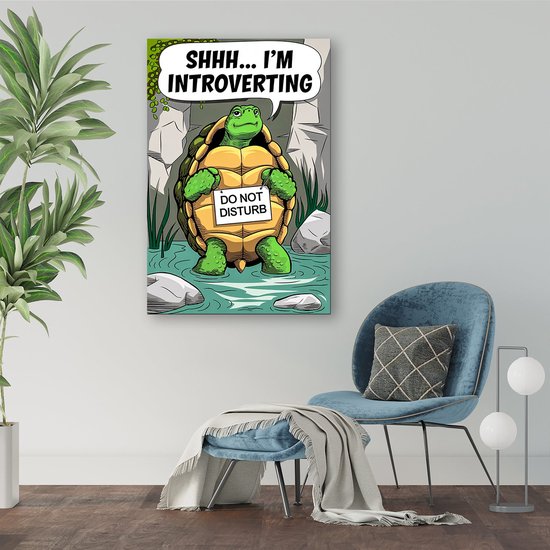 Grappige schildpad wanddecoratie humor - Schildpad muurdecoratie - Kunstwerk dieren - Pop Art - Wanddecoratie industrieel - Schilderijen - canvas 80x120 cm