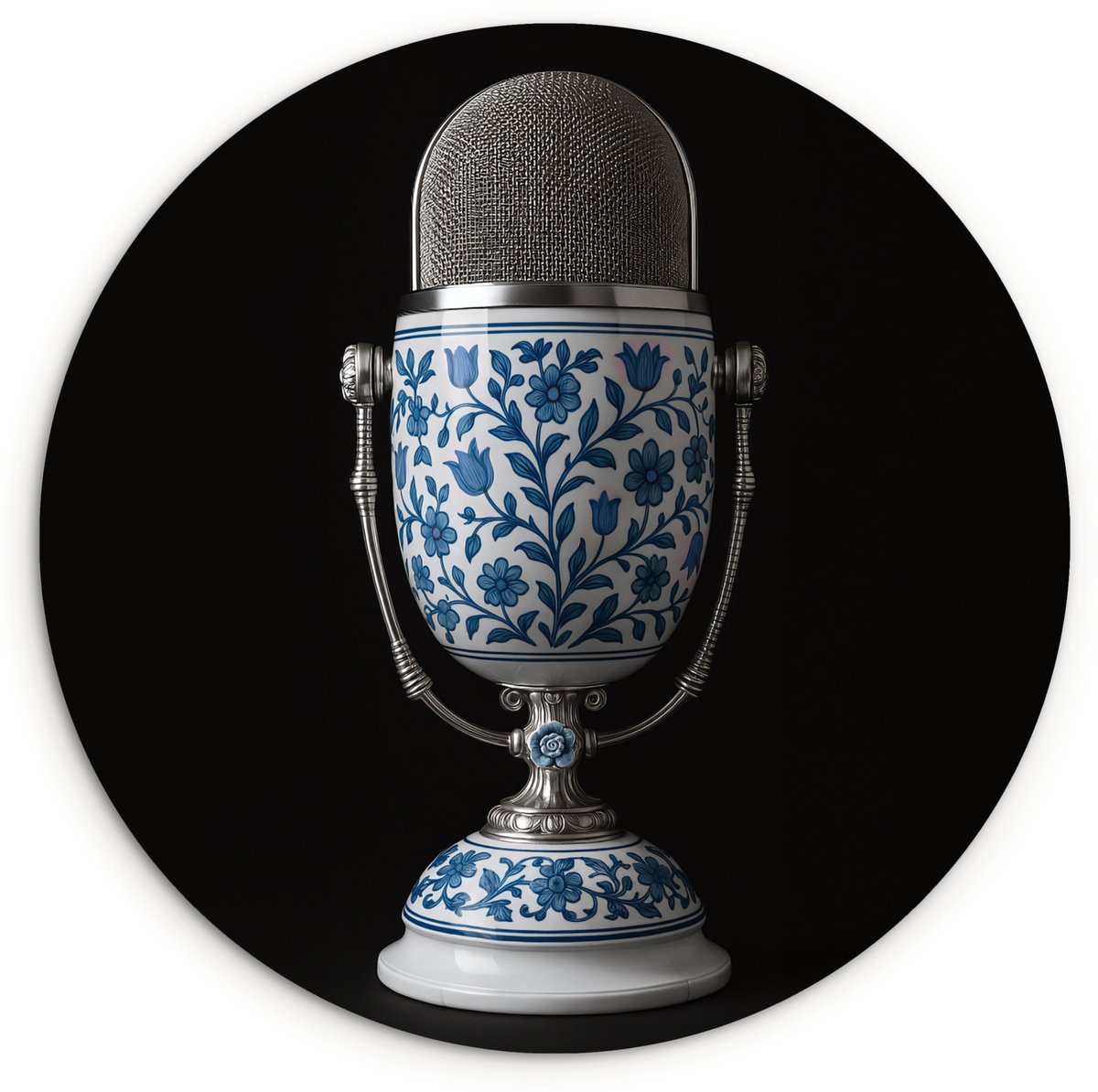 WallCircle Wandcirkel 30x30 cm - Muurcirkel Microfoon - Delfts blauw - Muziek - Muurdecoratie woonkamer - Wanddecoratie slaapkamer - Kamer decoratie accessoires - Ronde schilderijen