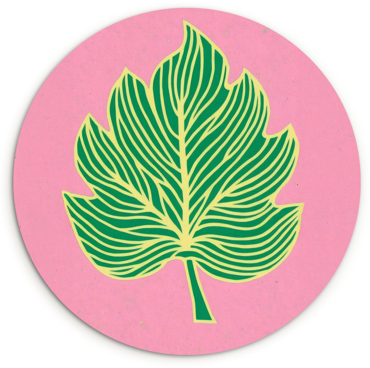 WallCircle Wandcirkel 140x140 cm - Muurcirkel Blad - Groen - Illustratie - Minimalistisch - Muurdecoratie woonkamer - Wanddecoratie slaapkamer - Kamer decoratie accessoires - Ronde schilderijen