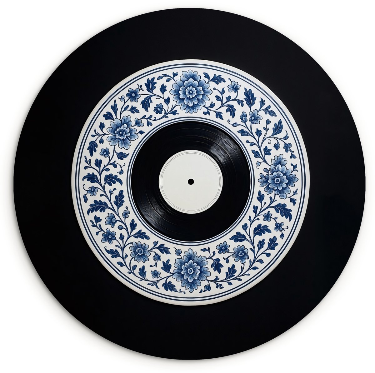 WallCircle Wandcirkel 140x140 cm - Muurcirkel Vinyl - LP - Delfts Blauw - Muziek - Muurdecoratie woonkamer - Wanddecoratie slaapkamer - Kamer decoratie accessoires - Ronde schilderijen Vinyl - Muziek