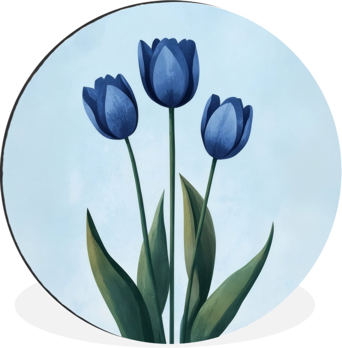 WallCircle Wandcirkel - Muurcirkel - Tulpen - Blauw - Bladeren - Aluminium - Dibond - 60x60 cm - Binnen en Buiten