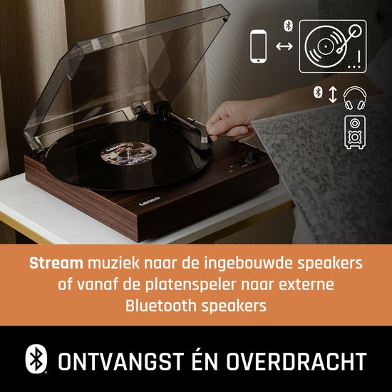 Lenco Platenspeler met Bluetooth - Twee ingebouwde Speakers en AT3600L Cartridge - LS-15WD - Hout