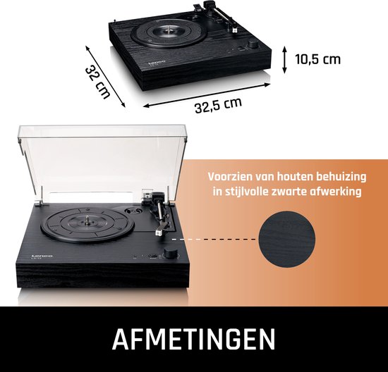 Lenco Platenspeler met Bluetooth - Twee ingebouwde Speakers en AT3600L Cartridge - LS-15BK - Zwart
