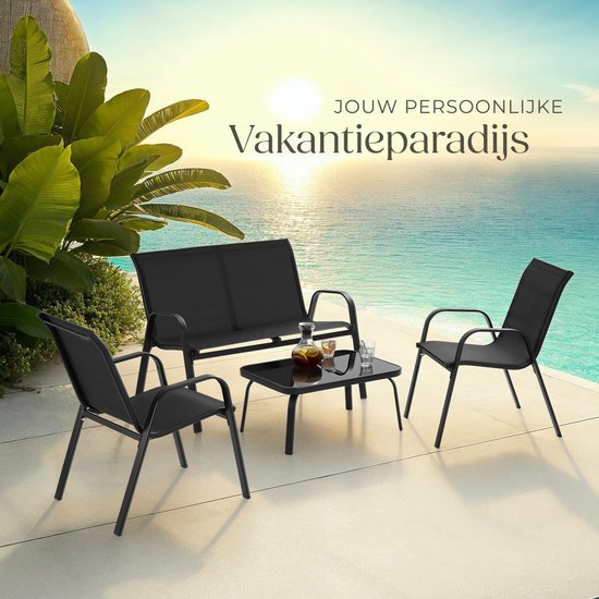 tectake - loungeset - bank, stoelen en tafel - wicker - grijs | Leen Bakker