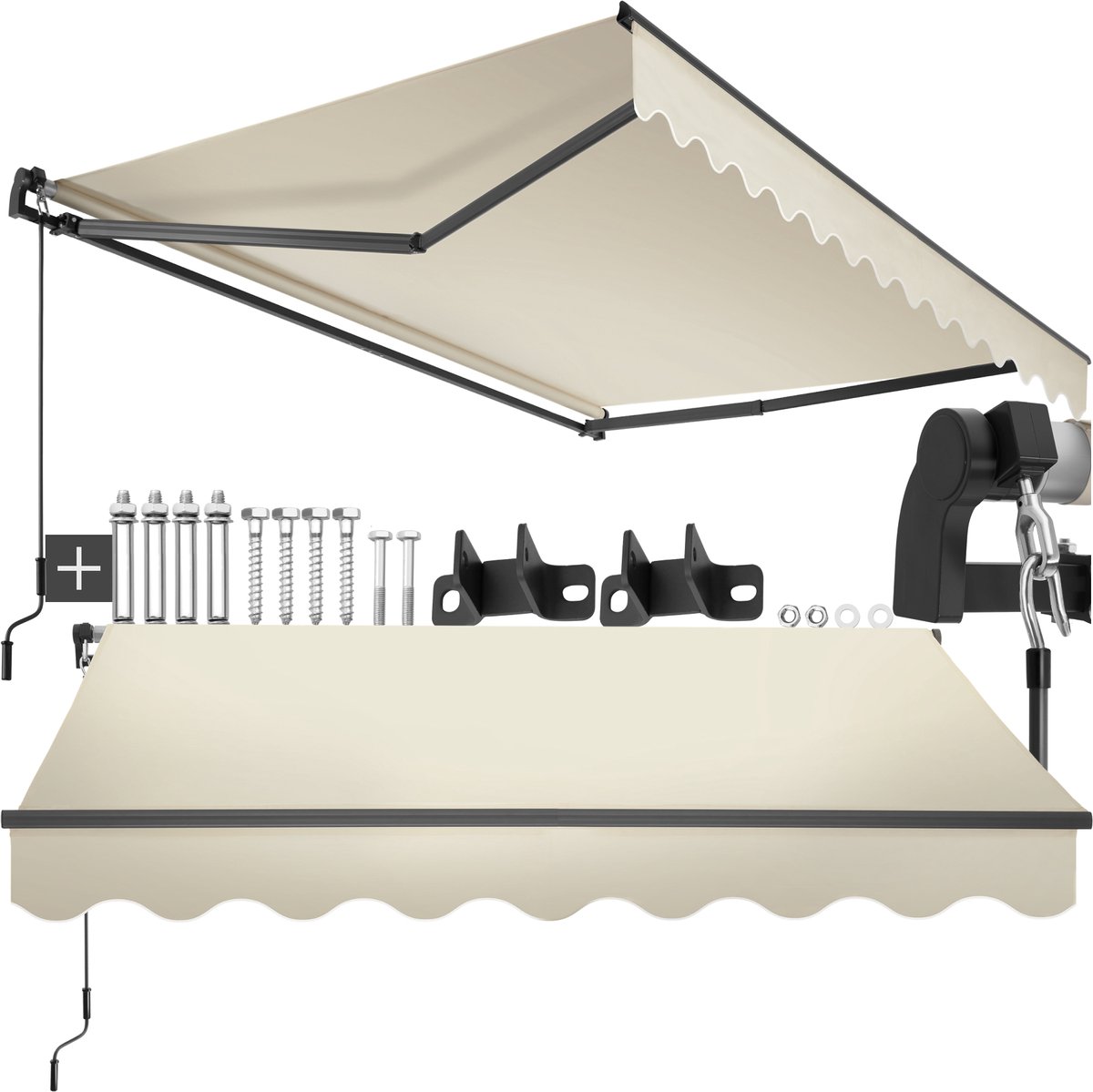 tectake® Zonnescherm met Knikarm - 250 x 200 cm - Zonneluifel - Zonwering voor Raam, Balkon, Buiten - Te Monteren aan Muur - Water- en UV-Bestendig - Beige