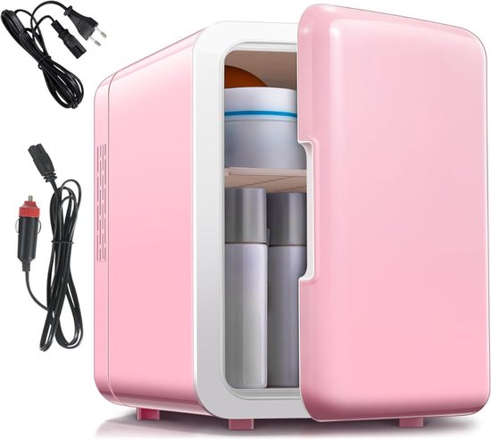 Mini koelkast roze 6L minibar met glazen deur, stille compacte drankenkoelkast voor slaapkamer kantoor student