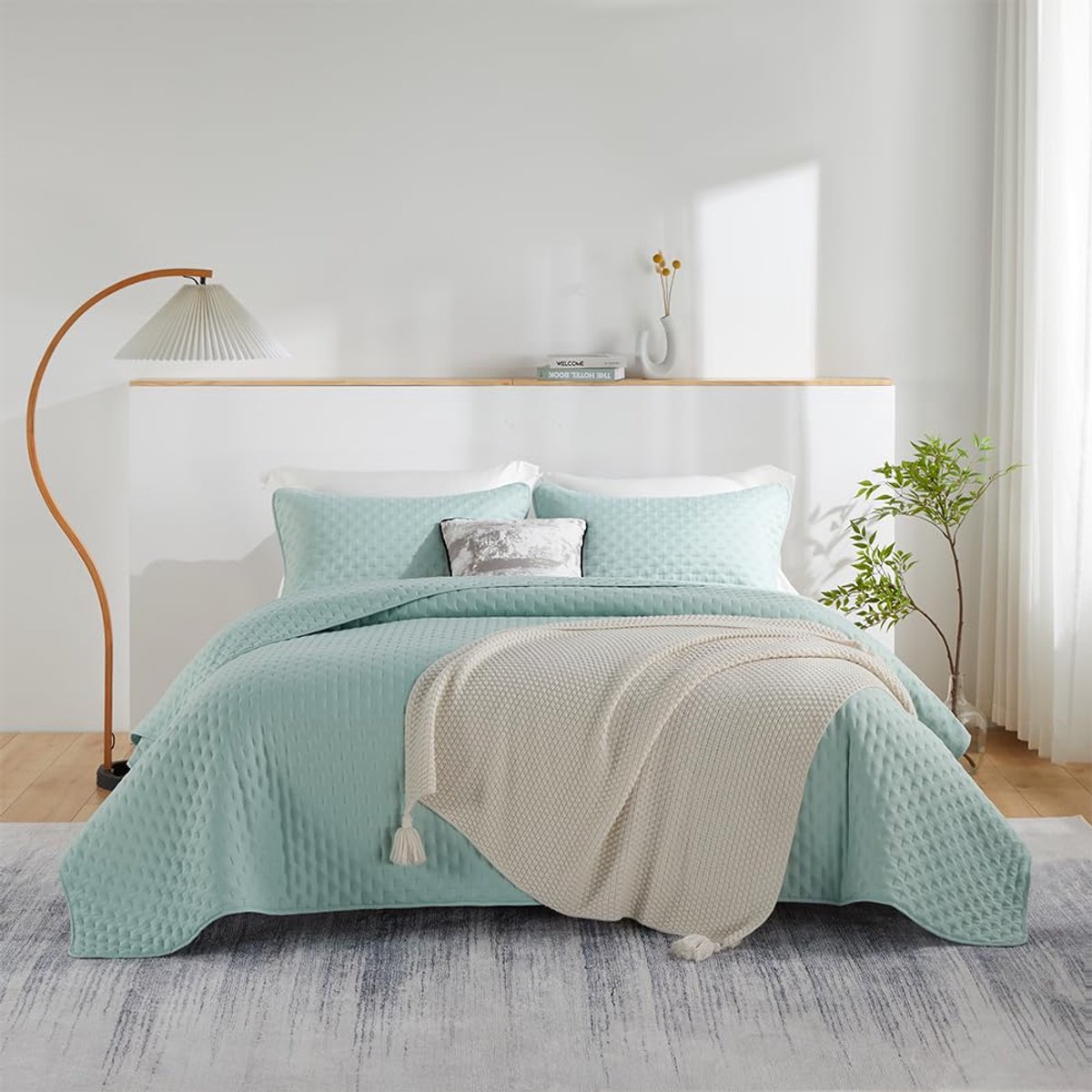Unyqoos Zacht en Lichtgewicht Microvezel Sprei met Kussenslopen voor Alle Seizoenen mintgroen