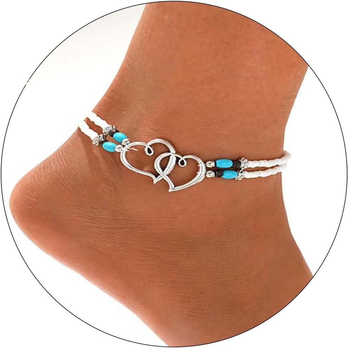 Surfer enkelbandje met parels en hartketting voor dames en meisjes