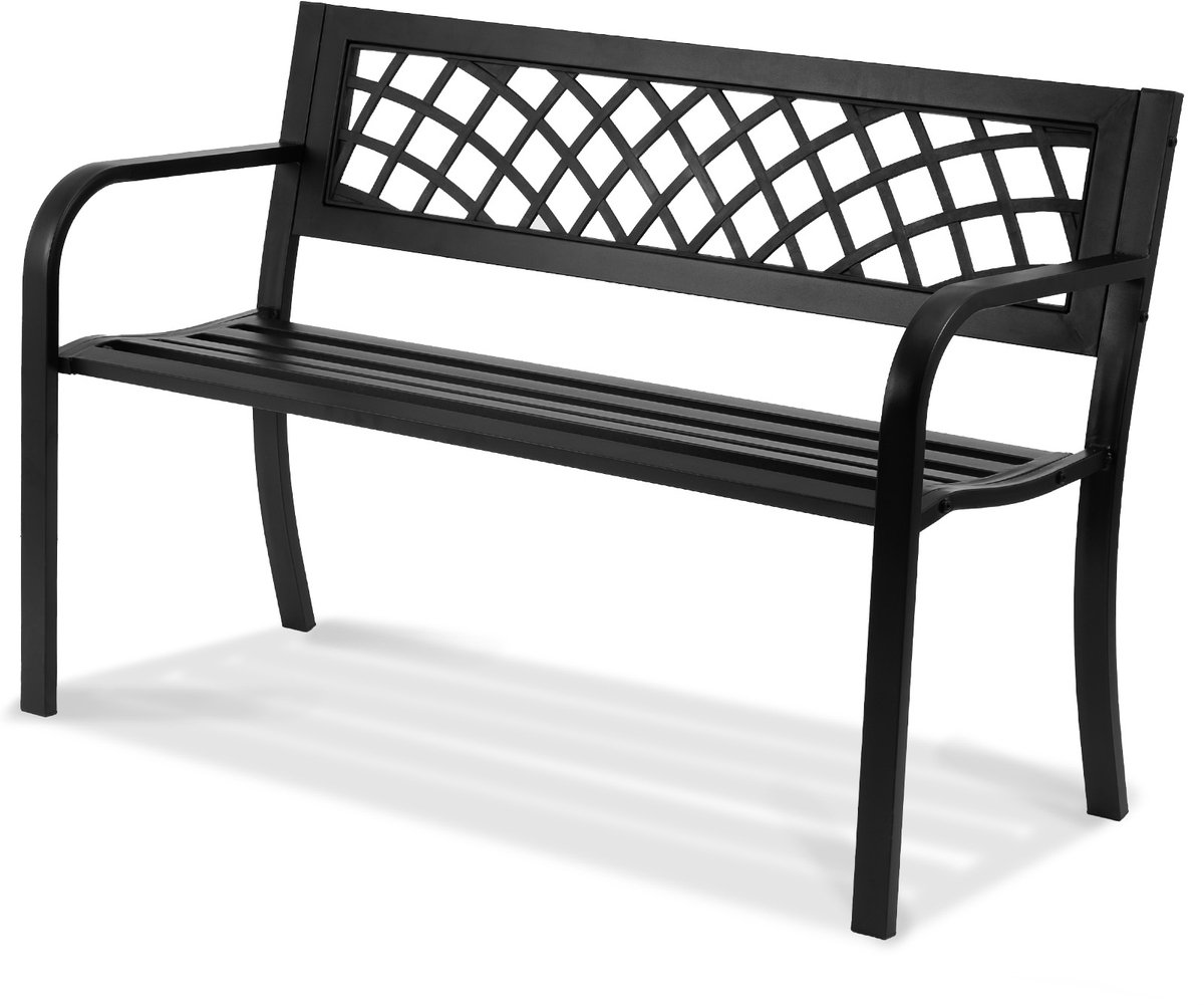 Metalen Tuinbank - Buitenbank Parkbank - Ontspannen Buiten Zitten - Weerbestendig Metalen Frame - 117 cm Breed - Zwart