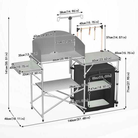 Camping Keukentafel Opvouwbare Draagbare Kookstation Tafels Planken en een Spoelbak | NL