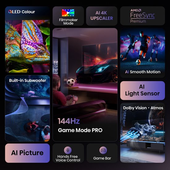 Hisense 55E7Q PRO - 55 inch - 4K QLED - 144hz - 2025 - Smart TV | bol