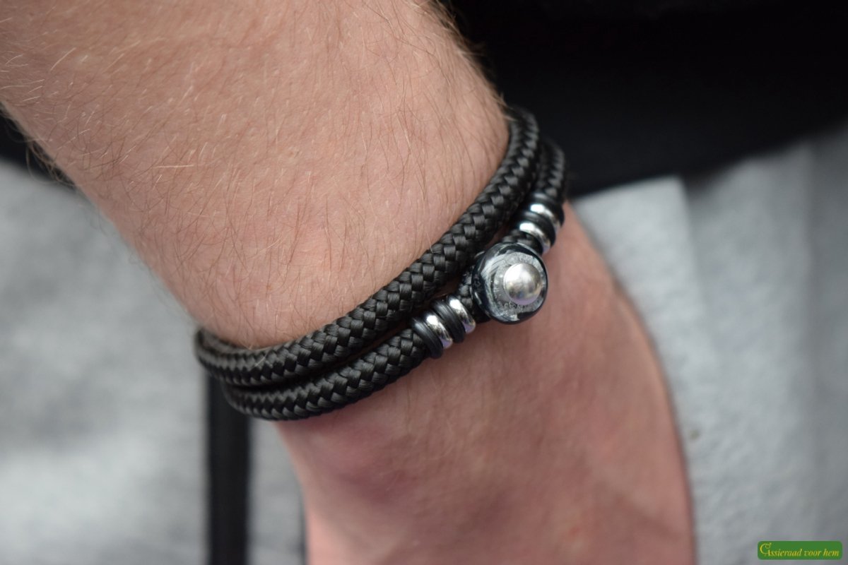 urn-crematie-as heren armband-gedenksieraad wordt voor u op maat gemaakt-6mm sail rope heren armband met crematie-as verwerkt in bedel van glas-handgemaakte glasbedel-Herinneringsarmband-Assieraad-Heren sieraad-Crematie-as in glas-Herdenkingssieraad