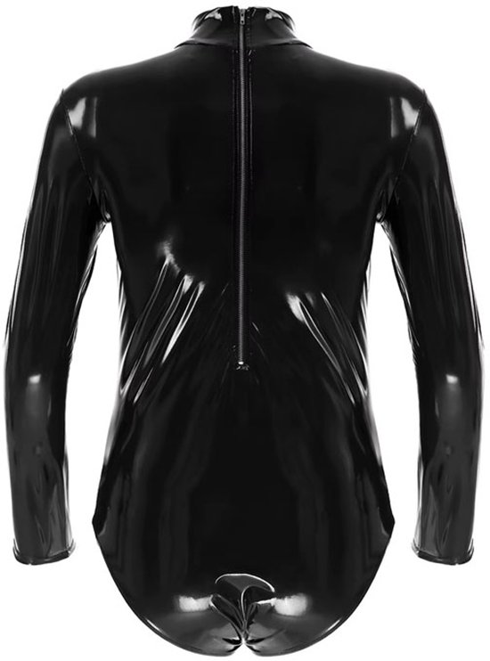 Body Lingerie Homme Cuir Verni - Clubwear - Fermeture Éclair - Catsuit - Zwart