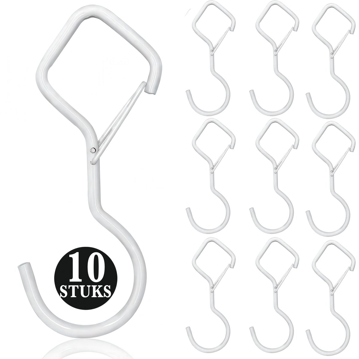 10 Stuks Wit Metaal S Haken met Veiligheidssluiting - 10cm Lengte - Ophanghaken - Haakjes voor Keuken, Badkamer & Tuin - Kledinghangers - Jashaak Hangers - Handdoekhaakjes - Keukengerei Organizer Haak - Kapstok S-haken - Vleeshaken - Muurhaak