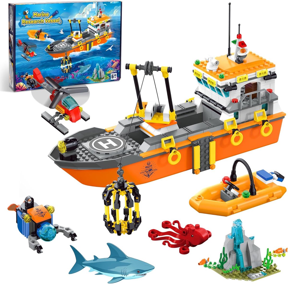 Oceaanverkenningsboot Bouwset met LED Verlichting - Creatief Speelgoed voor Kinderen van 6-12 Jaar