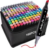 Alcohol Markers - Dual Tip Permanent Art Markers voor Volwassenen en Kinderen - 168 Kleuren voor Schets, Grafisch, Comic, Anime en Manga