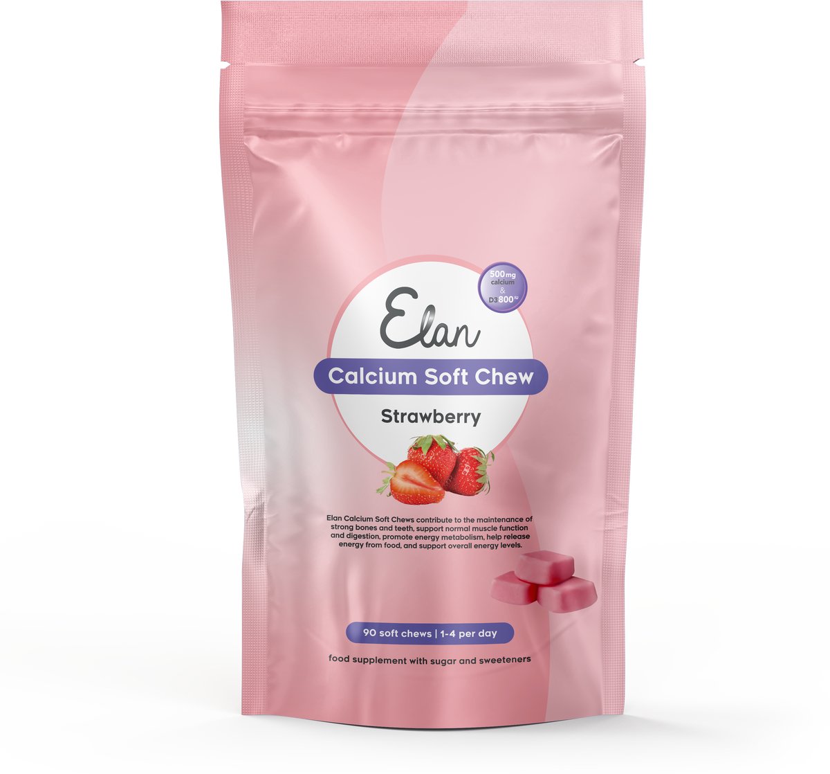 Calcium Soft Chew - Aardbei - 90 Calcium Soft Chews in de vorm van citraat (500 mg) met vitamine D (20 µg) voor een betere opname van calcium