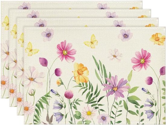 Kunstgras placemat - set van 4 tafelmatten met bloemen - perfect voor Alice in Wonderland feestartikelen, theekransdecoratie en tuinfeesten decoratie