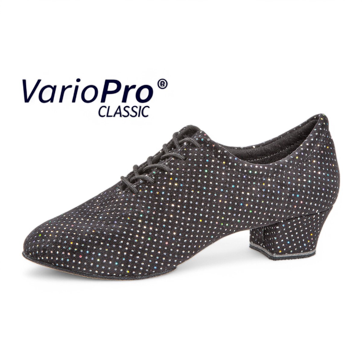 Diamant 189 - 234 - 155 - Dames Oefen Dansschoenen - Practice - Flexibele suede zool - Gesloten model - Fluweel - Draagcomfort tijdens trainingen - Vetersluiting - Latin hak 3,7cm - Latin, Salsa, Ballroom - Diamant - Zwart - 37