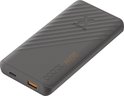 Grijze Xtorm powerbank met golvend patroon, '20W 10.000' tekst, USB-A en USB-C poort.