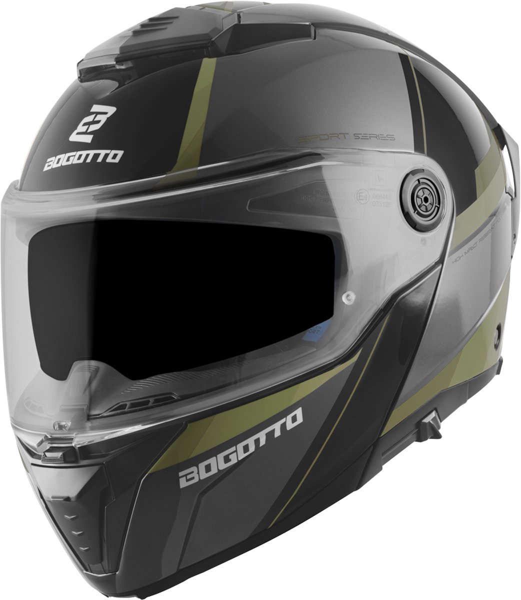 Bogotto FF404 Ezion Zwart Groen Systeemhelm - Maat M - Helm