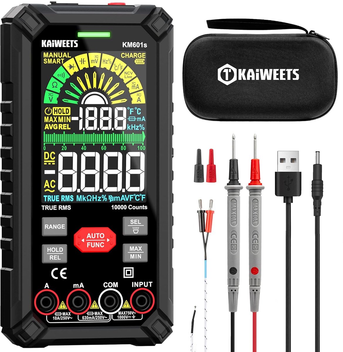 Oplaadbare Automatische Multimeter 10000 Tellen - Professionele Digitale Meter voor Stroom, Spanning, Weerstand en Capaciteit