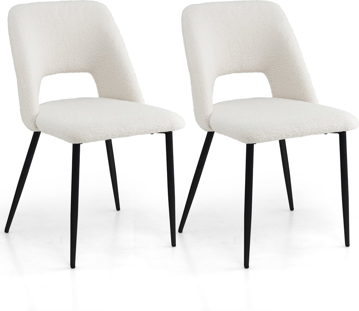 Costway Set van 2 eetkamerstoelen, gestoffeerde keukenstoelen met rugleuning, gestoffeerde stoelen zonder mouwen, zithoogte 49 cm, modern, stoel voor keuken, eetkamer, restaurant, metalen frame Beige