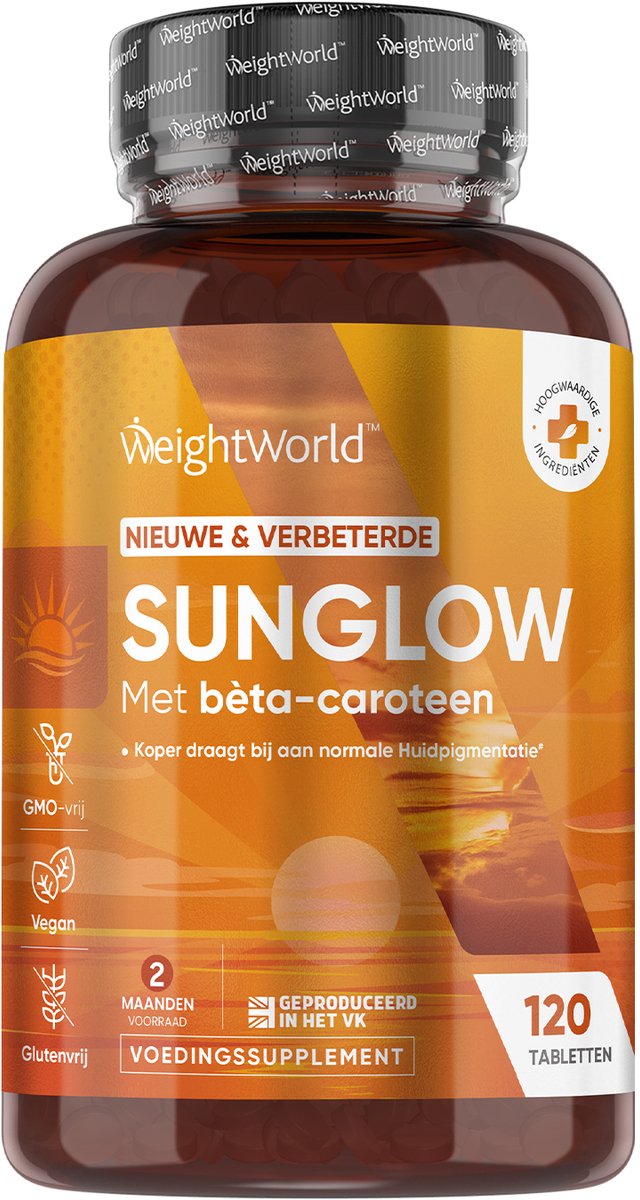 Goedkoopste WeightWorld Sunglow bruiningspillen - Natuurlijke bruiningsversneller - 120 vegan tabletten - Bevordert een normale pigmentatie van de huid