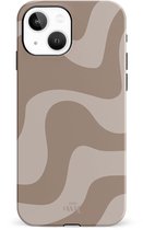 xoxo Wildhearts Ride With Me Brown - Double Layer - Hard case geschikt voor iPhone 13 Mini hoesje - Dubbele beschermlaag - Beschermhoes shockproof case - Golvenprint - Golvend patroon - Beige / Bruin