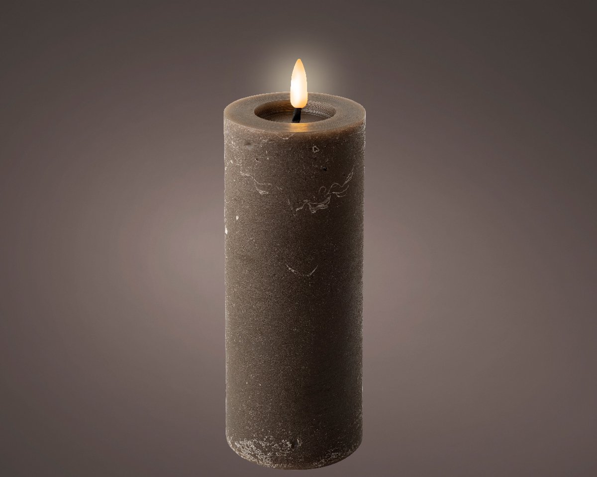 Lumineo LED wax stompkaars met vlameffect bruin - ø7x19,4 cm