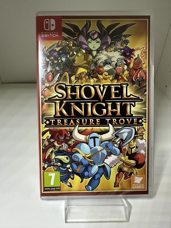 Nintendo Switch spel "Shovel Knight: Treasure Trove". Cover met Shovel Knight en vele andere kleurrijke personages.