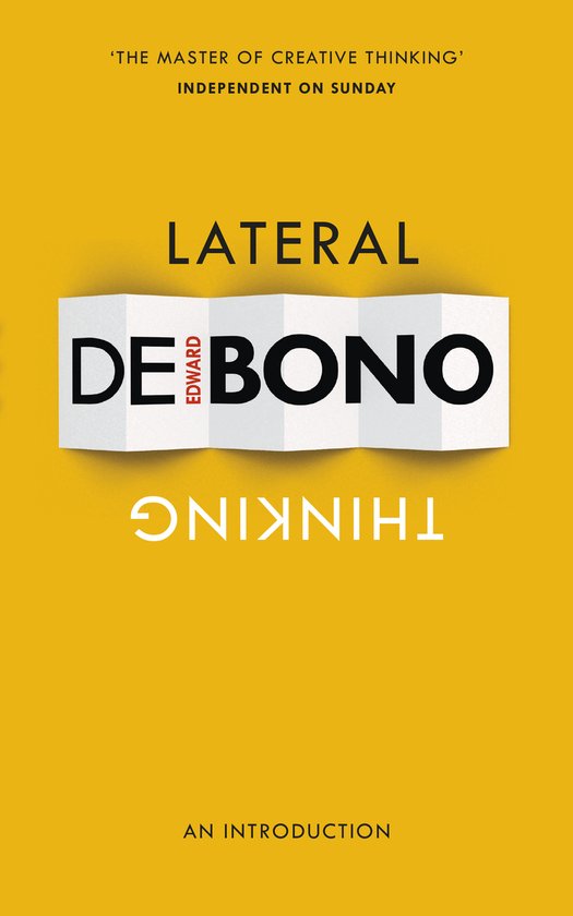 Boek 'Lateral Thinking' van Edward de Bono op een gele achtergrond.