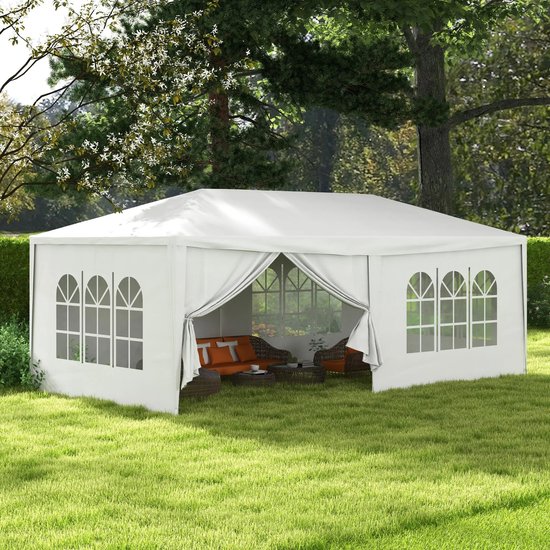 Asaam Tuintent 6X3 M- Partytent - Met 4 Ramen 2 Deuren -Met Witte Rits