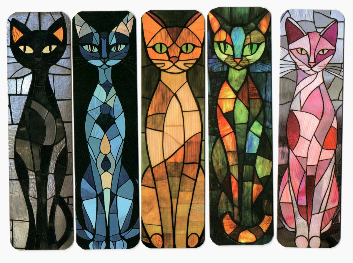 Viwado® Papieren Boekenleggers Set (5 Stuks) - Katten Design in Mozaïek Stijl - Kunstzinnig Cadeau voor Lezers & Kattenliefhebbers